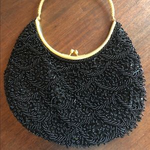 Rich Black Beaded Evening Bag